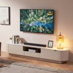 33122 220cm Glass Top TV Cabinet - White Beige