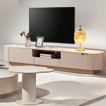 33122 220cm Glass Top TV Cabinet - White Beige - Image 3