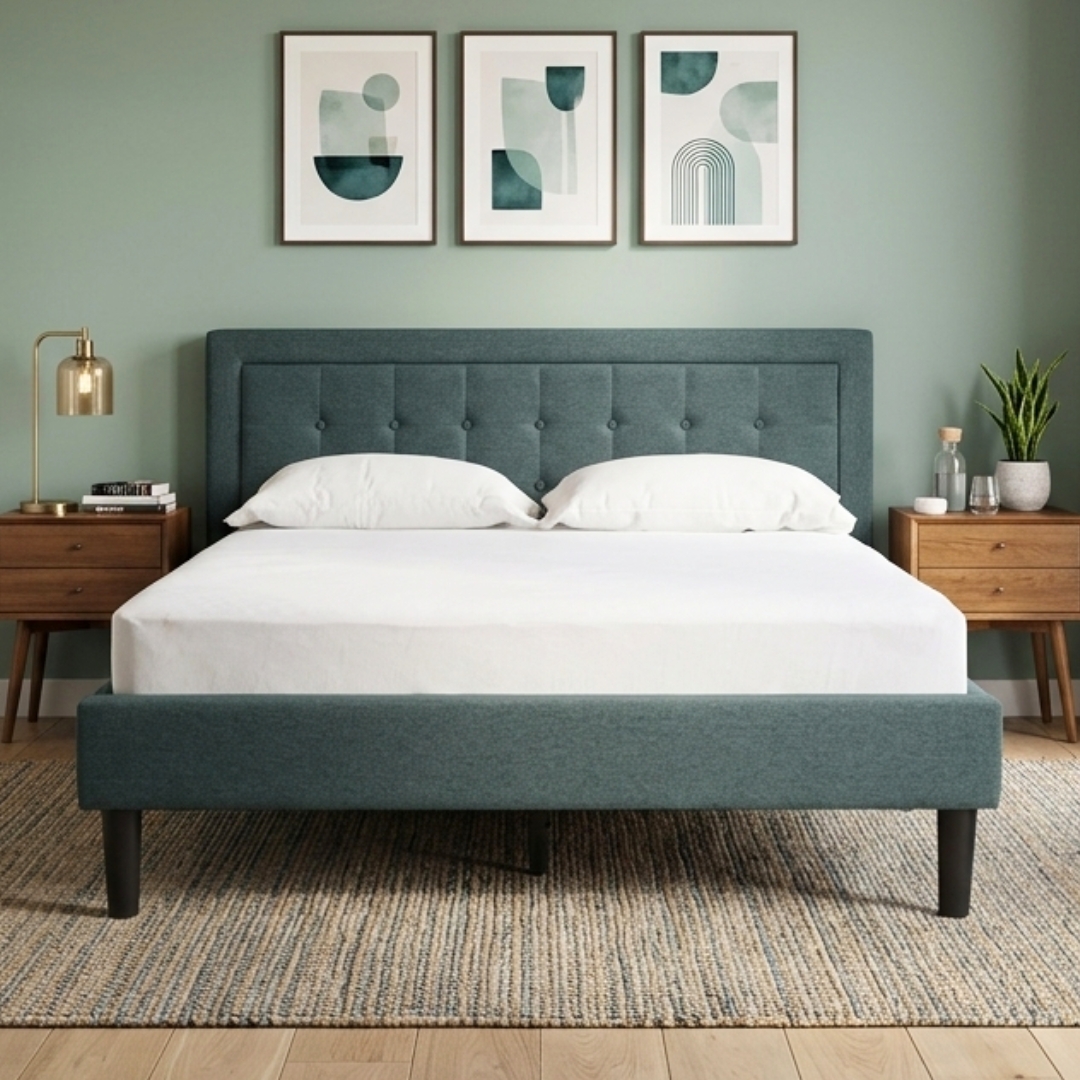 655089 MAIN 26 HAYDEN Queen Size Bed Frame-Green - Image 1