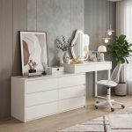 KURSK Glass Top LED Mirror Expandable Dressing Table Set