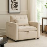 LEAH 1 Seater Easy Clean Fabric Sofa Bed-Beige - Image 2