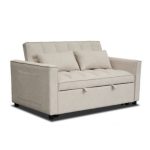 LEAH 2 Seater Easy Clean Fabric Sofa Bed-Beige - Image 4