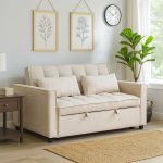 LEAH 2 Seater Easy Clean Fabric Sofa Bed-Beige - Image 2