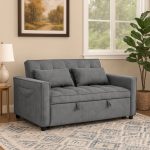 LEAH 2 Seater Easy Clean Fabric Sofa Bed-Grey - Image 2