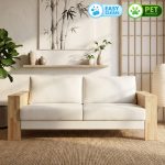 SENDAI Solid Wood 3 Seater Sofa-Natural