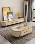 90583-HCBE/GD 200cm Hall Cabinet - Beige / Gold - Image 2