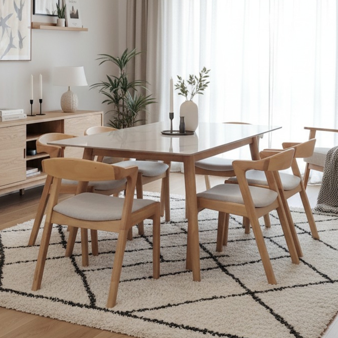 241658 NAZO 6S-1 NAZO 6 Seater Sintered Stone Dining Set-Natural - Image 1