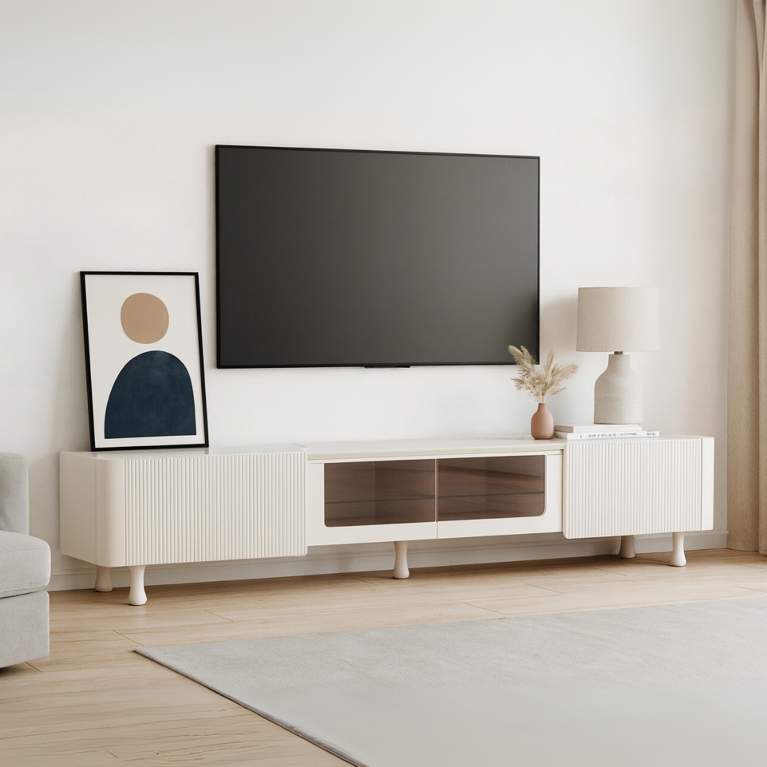 Edith TV MAIN 3 EDITH 200cm Ceramic Top TV Cabinet-White - Image 1