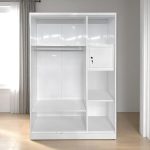 306 Metal 3 Door Wardrobe With Mirror-White - Image 2