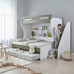 AYSHA Ladder Trio Bunk Bed With Pullout Bed-Olive