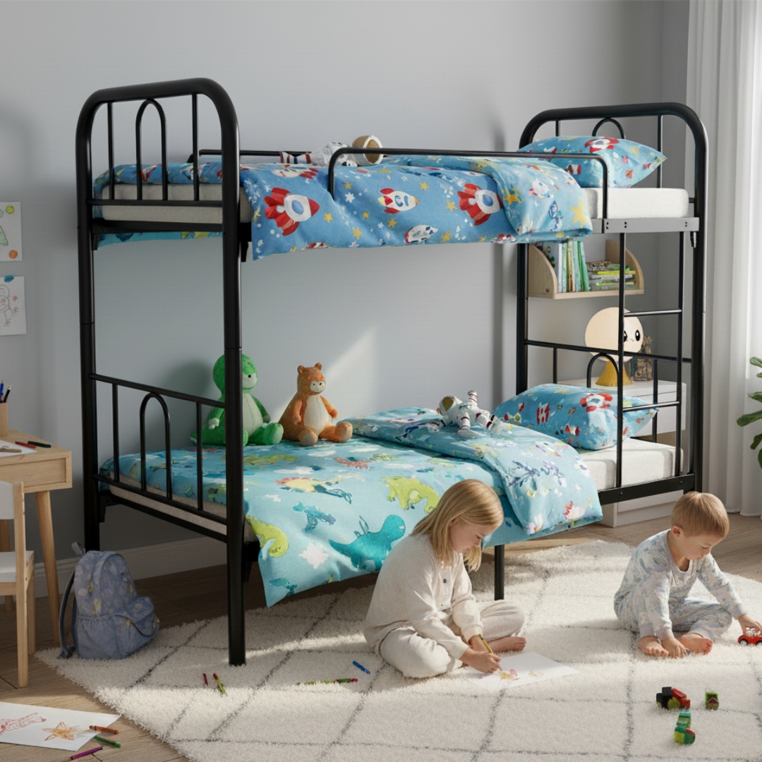 BEBETTE BUNK-225 BEBETTE Plywood Base Metal Bunk Bed-Black - Image 1