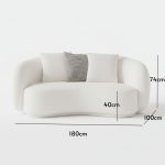 HENIE 3 Seater Fleece Fabric Curve Sofa-White - Image 3