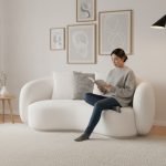 HENIE 3 Seater Fleece Fabric Curve Sofa-White