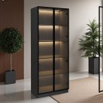 KONSTAN 2 Door Metal Display Cabinet With Ambient Light-Black - Image 4