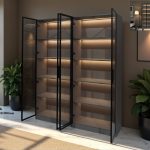 KONSTAN 2 Door Metal Display Cabinet With Ambient Light-Black - Image 2