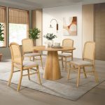 KRISTA 4 Seater Full Solid Round Dining Set-Beech - Image 2