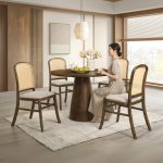 KRISTA 4 Seater Full Solid Round Dining Set-Walnut