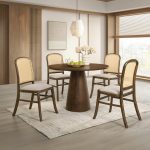 KRISTA 4 Seater Full Solid Round Dining Set-Walnut - Image 2