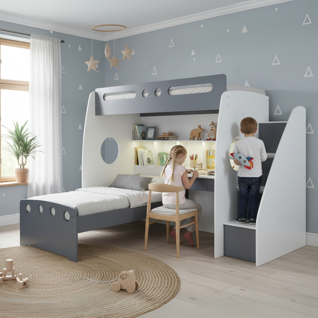 ORCA BUNK-1 ORCA Ladder Bunk Bed With Study Desk-Grey - Image 1