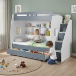 OREO Ladder Bunk Bed With Drawers Storage-Grey