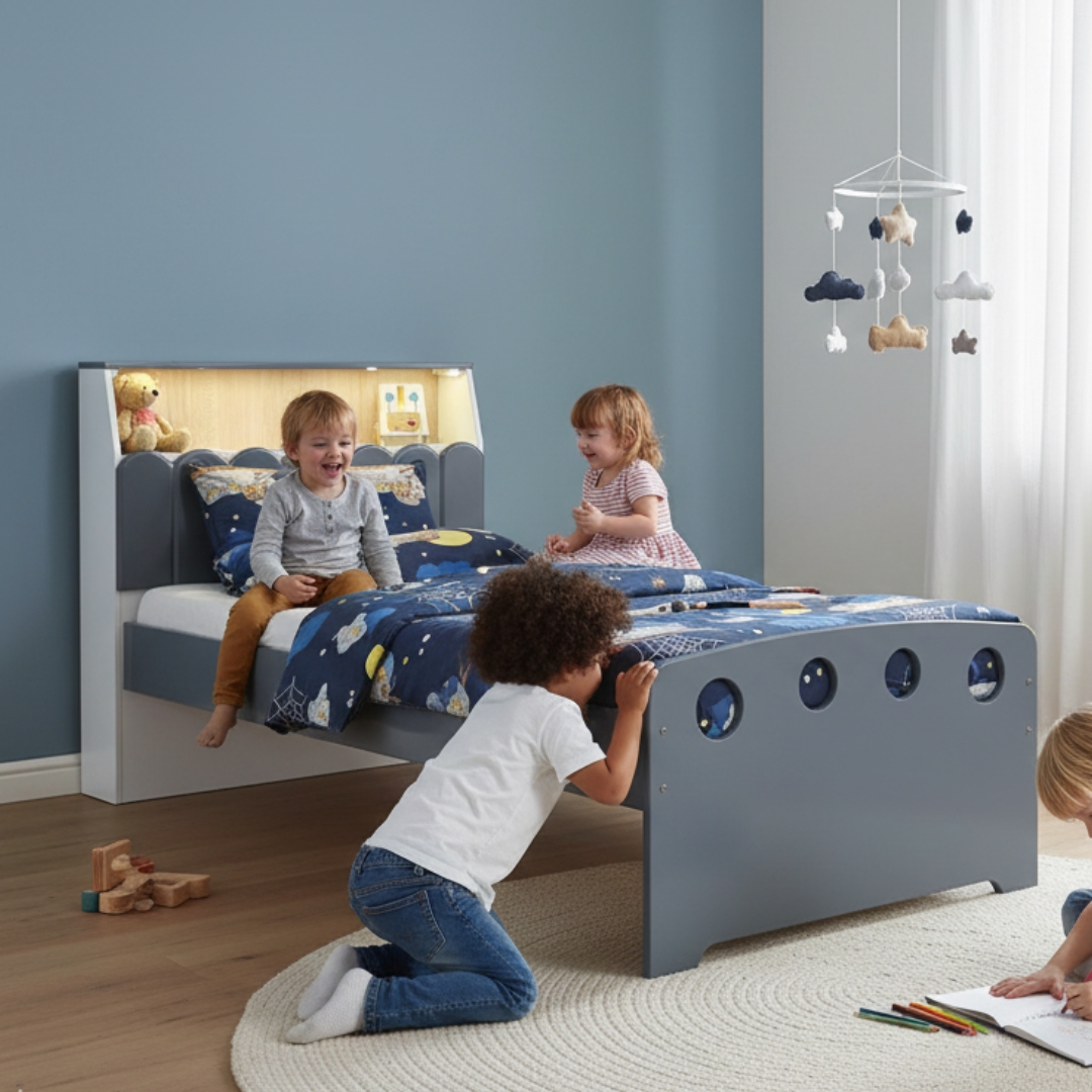 PUFFIN GREY-2-1 PUFFIN Single Bed With Storage Compartment-Grey - Image 1