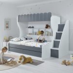 SUNDAE Ladder Trio Bunk Bed With Drawers-Grey