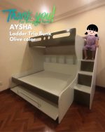 AYSHA Ladder Trio Bunk Bed With Pullout Bed-Olive - Image 5