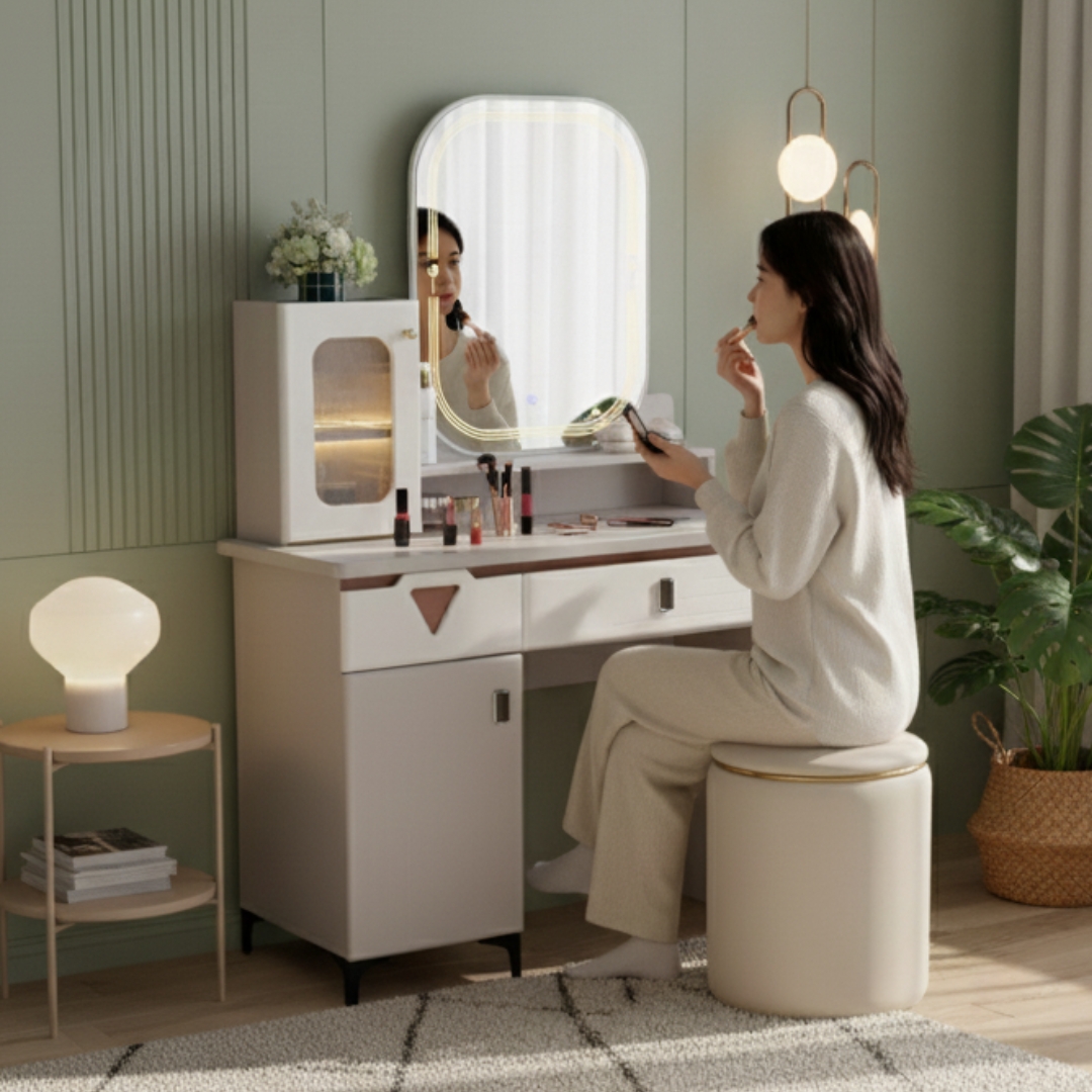 A06 dressing-1 A06 LED Mirror Dressing Table Set-Purple - Image 1