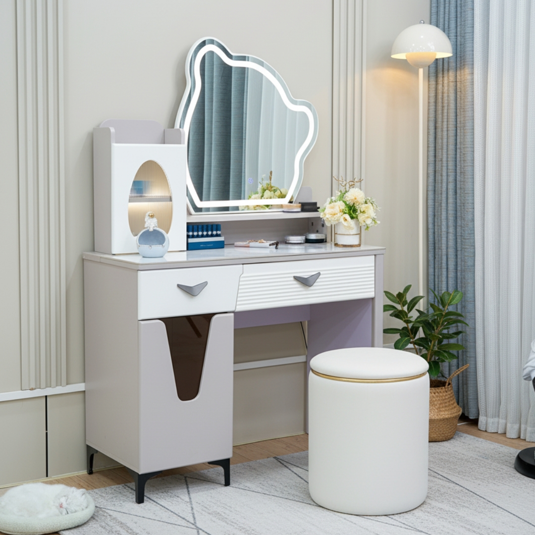 A08 DRESSING MAIN A08 LED Mirror Dressing Table Set-Purple - Image 1