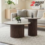 EMERY Glass Top Occasional Table Set-Walnut