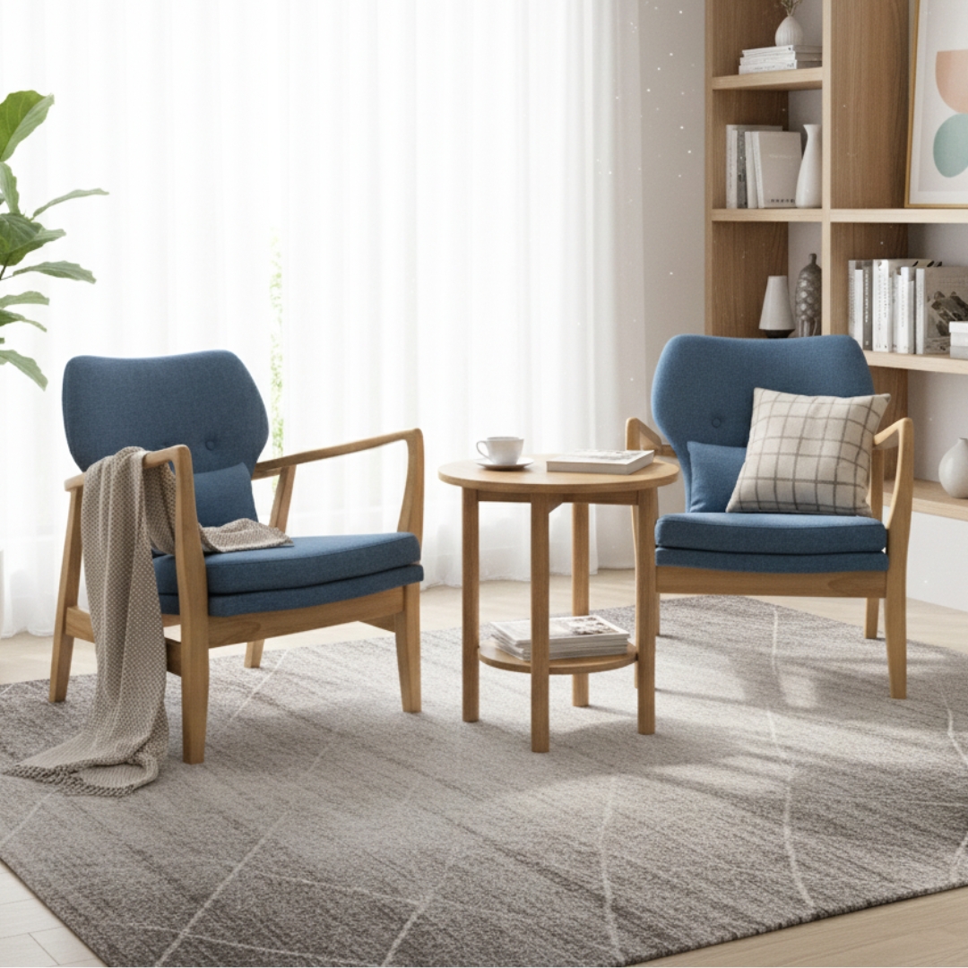 JENNIFER LOUNGE BLUE-1 JENNIFER 1+2 Wooden Lounge Set-Blue - Image 1