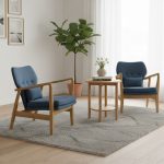 JENNIFER 1+2 Wooden Lounge Set-Blue - Image 2