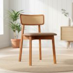 LILY Rattan Back Rest Dining Chair-Light Walnut