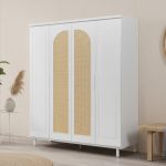MADELINE 4 Door Rattan Door Wardrobe-White - Image 2