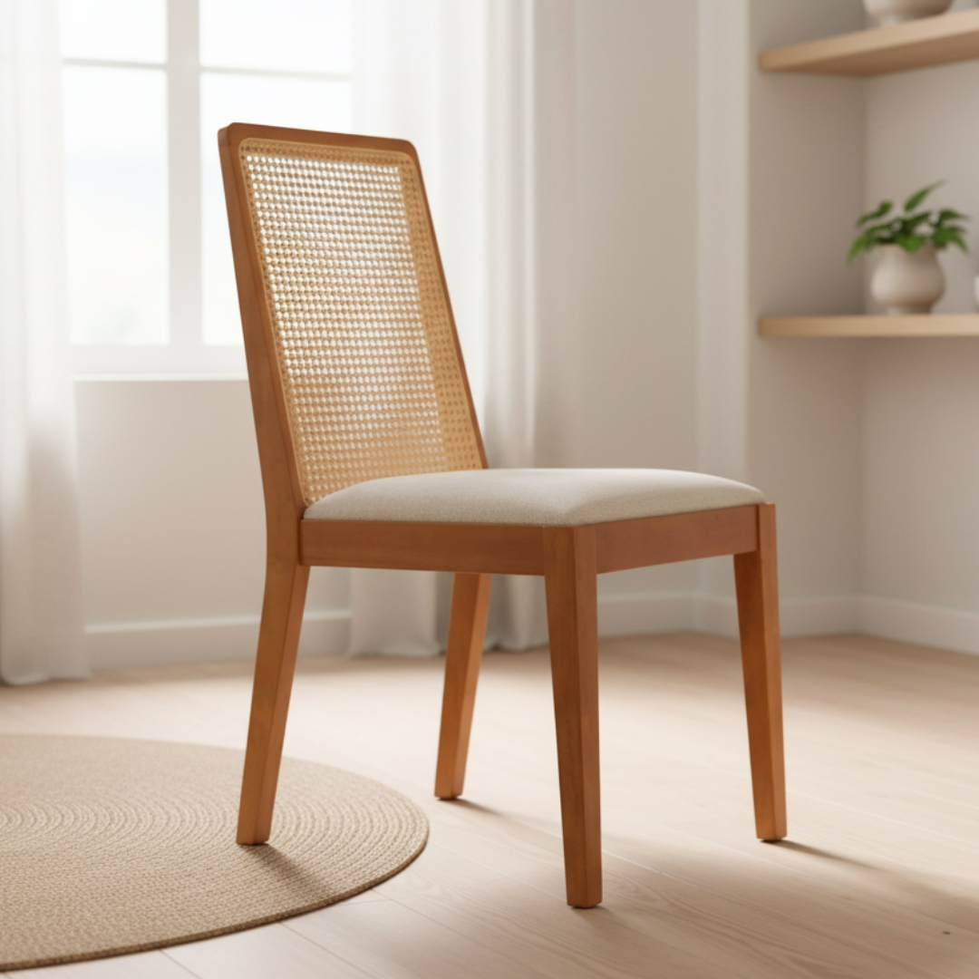 MAVEN RATTAN CHAIR-1 MAVIN Rattan Back Rest Dining Chair-Light Walnut - Image 1