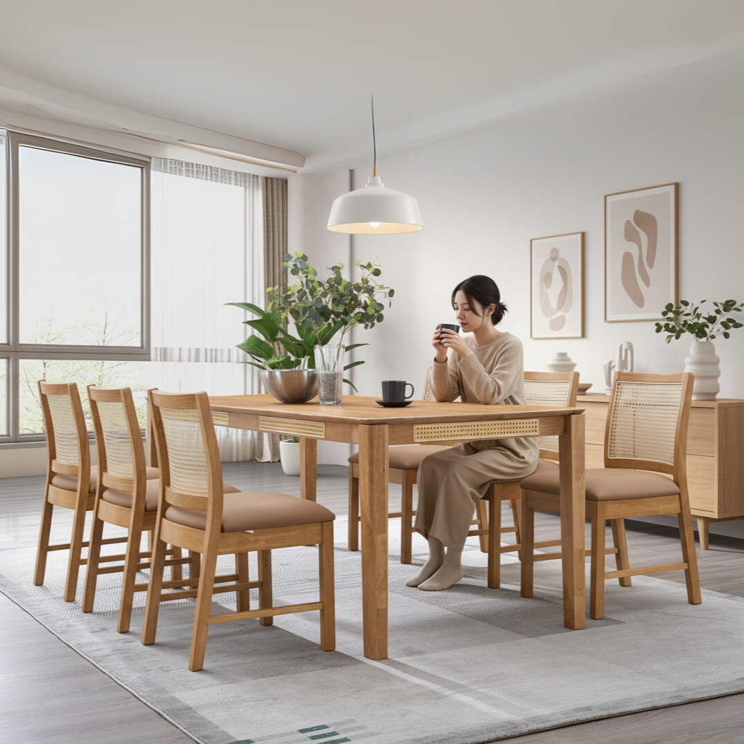 MORTICIA 6S-1 MORTICIA 6 Seater Dining Set-Beech - Image 1