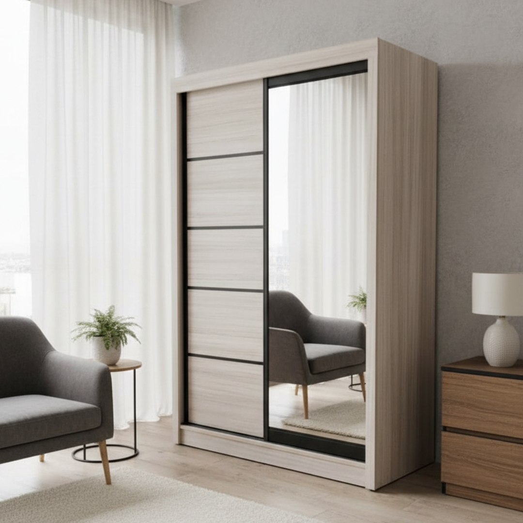 NICKY 35 WD-2 NICKY 3.5'x6' Sliding Door Wardrobe-White Wash - Image 1