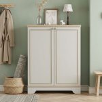 REGENT 2 Door Shoe Cabinet-Oak+Ivory