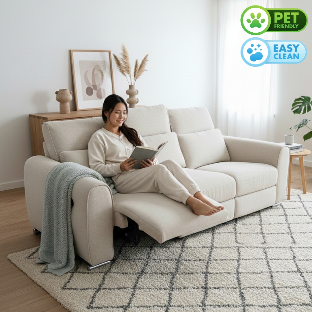 SONNY 3S-1 SONNY 3 Seater Pet Friendly Recliner Sofa-Beige - Image 1