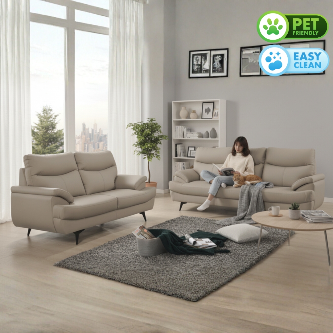 TESSA PU-1 TESSA 2+3 Pet Friendly PU Sofa Set-Sand - Image 1