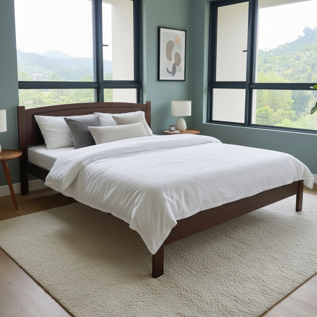 THOMAS QUEEN KING BED-3 THOMAS King Size Bed Frame-Walnut - Image 1