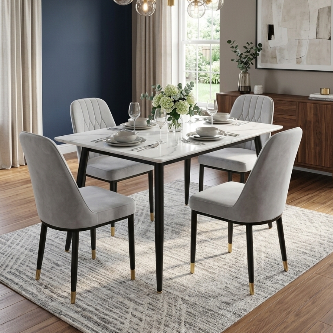 ZINOVIA 4S ZINOVIA Sintered Stone 4 Seater Dining Set-White - Image 1