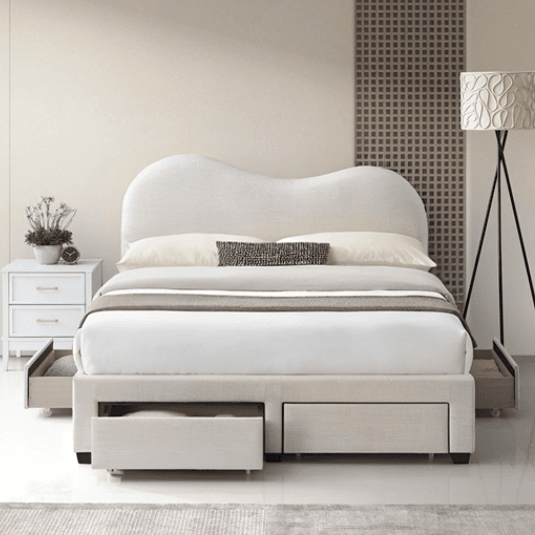 ALUNA BEIGE-6 ALUNA Queen & King Cloud Shaped 4 Drawers Storage Bed-Beige - Image 1