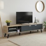 JUSTICE 180cm 2 Door TV Cabinet-Oak+Grey - Image 2