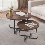 KAYSA 2 In 1 Round Nesting Coffee Table Set-Walnut - Image 2