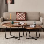 KAYSA 2 In 1 Round Nesting Coffee Table Set-Walnut