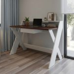 KIAN 120cm Study Desk With Hutch-White+Brown