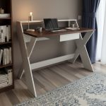 KIAN 120cm Study Desk With Hutch-White+Brown - Image 2