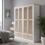 LOWES 4 Louver Shutter Door 2 Drawers Wardrobe-White+Oak - Image 2