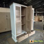 LOWES 4 Louver Shutter Door 2 Drawers Wardrobe-White+Oak - Image 6